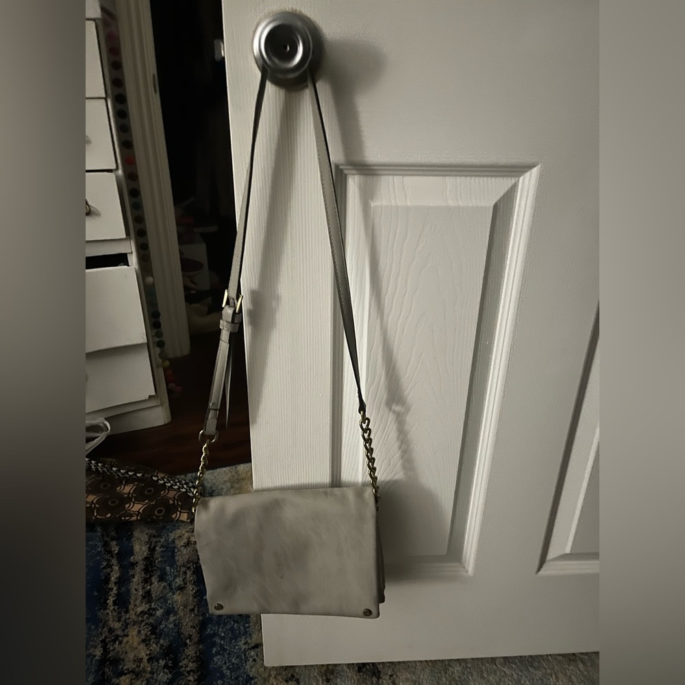 Grayish blue shoulder purse